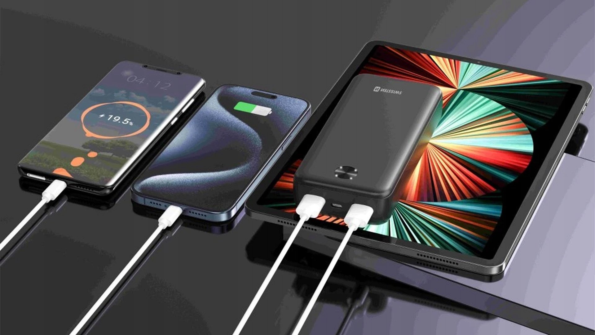 Powerbank Swissten Worx Pro 20000mAh, paketë 2 copë, USB-A USB-C, i zi