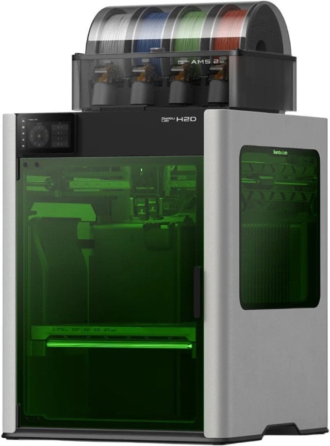 Printer 3D Bambu Lab H2D Full Combo, modul lazer 40W, AMS i integruar, gri e gjelbër