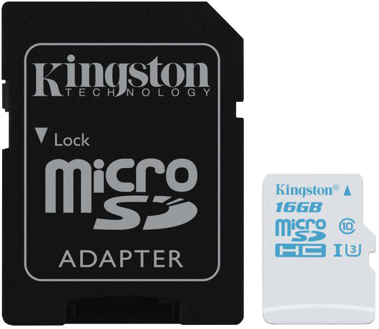 Përshtatës dhe kartelë microSD Kingston 16GB Klasa 10 + adapter SD