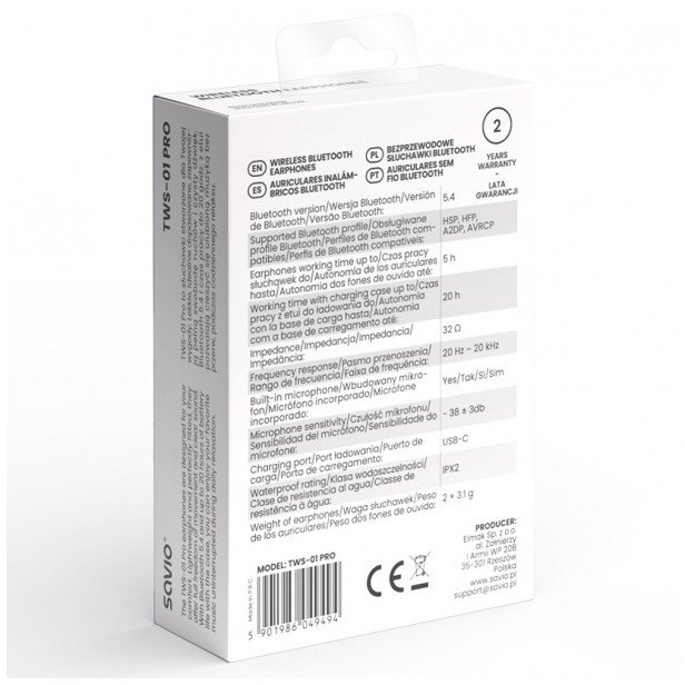 Kufje wireless Savio TWS-01 PRO, Bluetooth 5.4, IPX2, të bardha