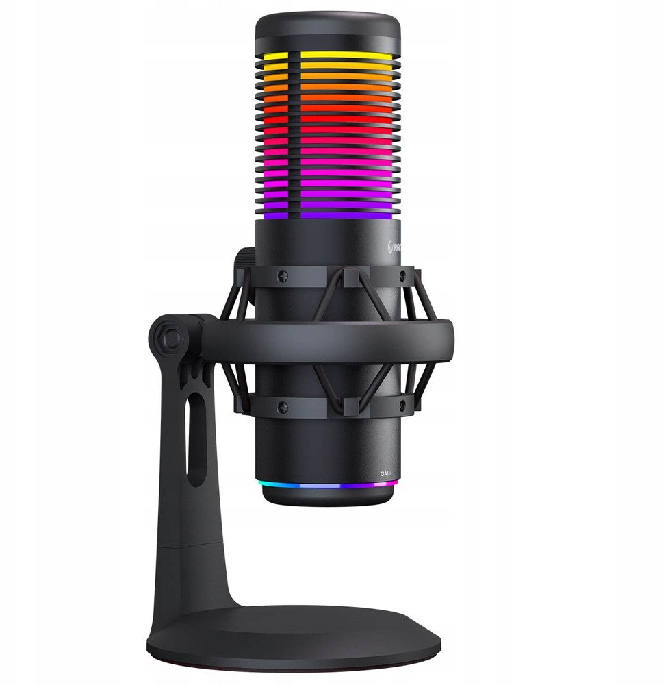 Mикрофон за маса Rampage Bemol RGB, капацитивен, 3.5mm и USB C, црн