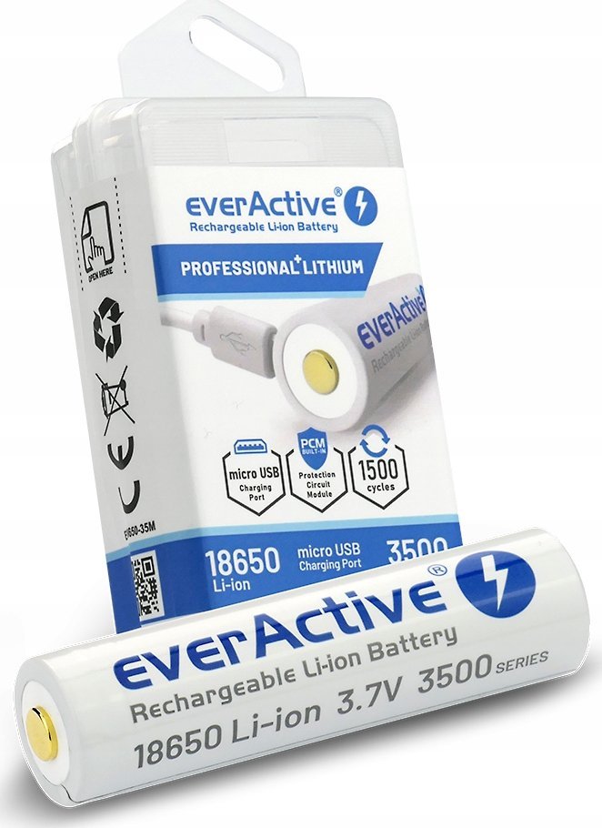 Bateri e rikarikueshme everActive 18650, 3500 mAh, 3.7V, me mbrojtje