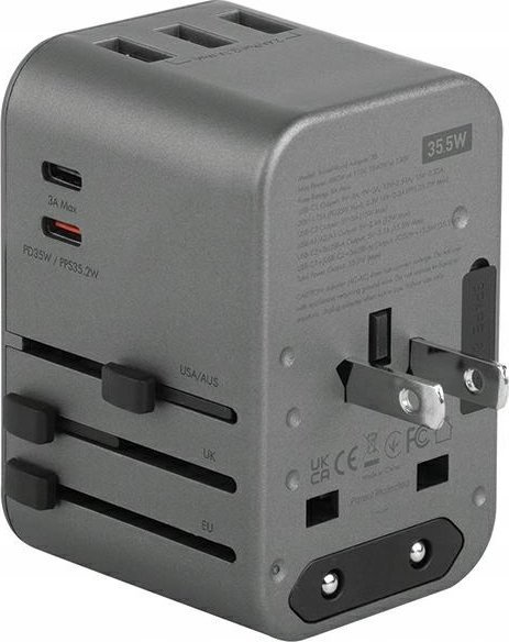Adaptues udhëtimi Energea Travelworld, 3xUSB 2xUSB C, PD PPS QC 3.0, 35.5W, i zi