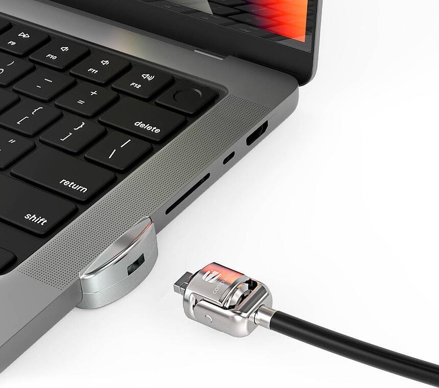 Adapter sigurie Compulocks Ledge Lock për MacBook Pro 14" M1 M2 M3, me kabllo sigurie, i argjendtë