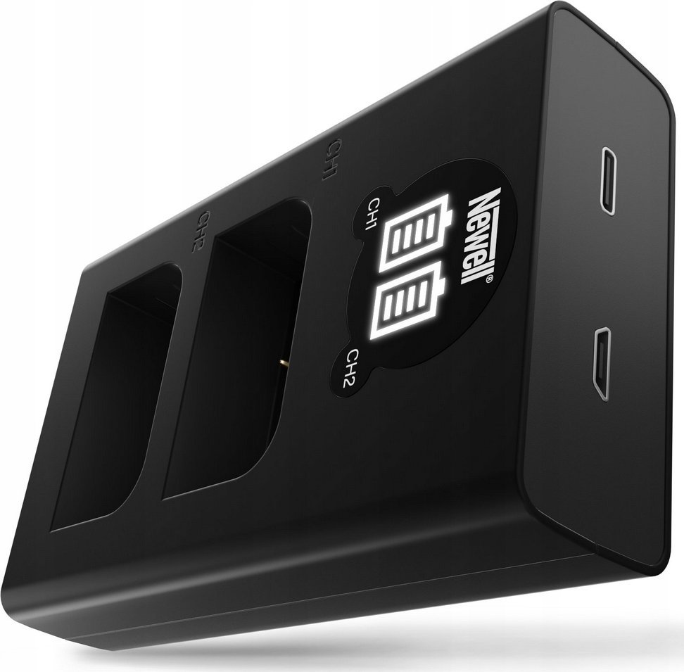 Karikues dyfishtë Newell DL USB C për bateri BLX 1, ekran statusi, i zi