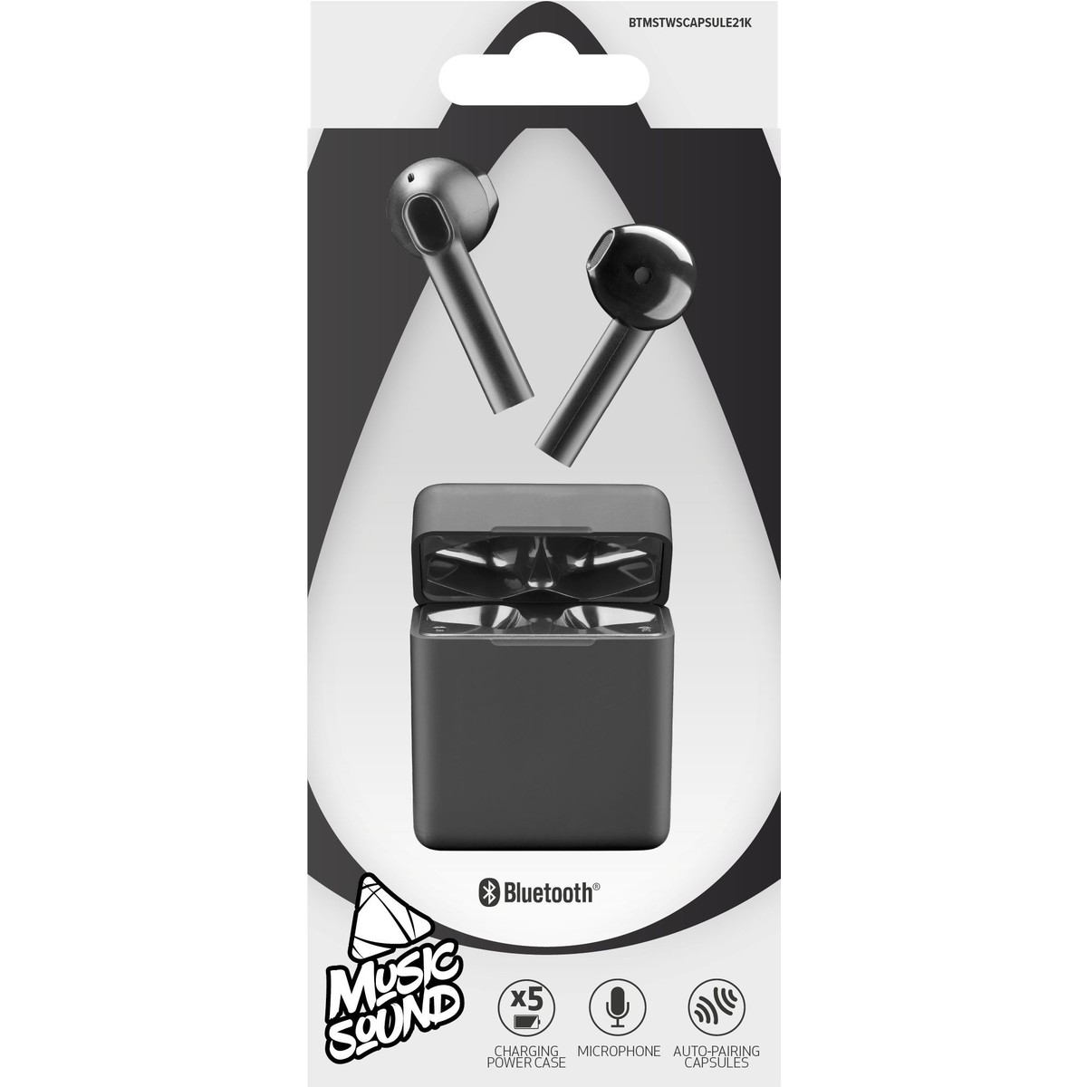 Dëgjuese Buds Cellularline Music Sound Fantasy BTMSTWSCAPSULE21K, wireless, Mic, të zeza