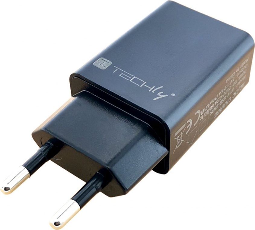 Полнач за ѕид Techly IPW-USB-24BK, 1x USB A 2.4A 12W, универзален, црн