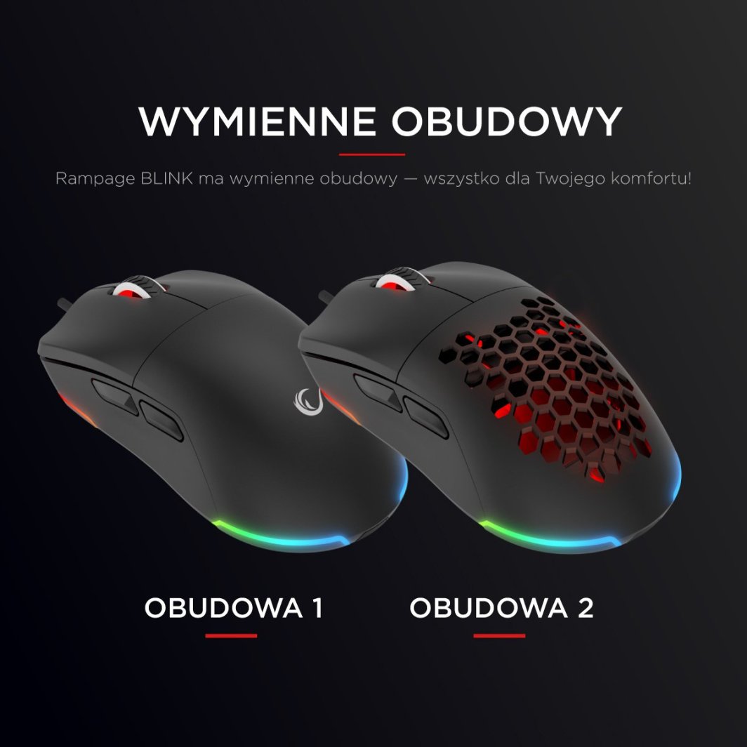 Сет 2 парчиња гејминг глушец Rampage Blink, USB, 12800 DPI, RGB, црн