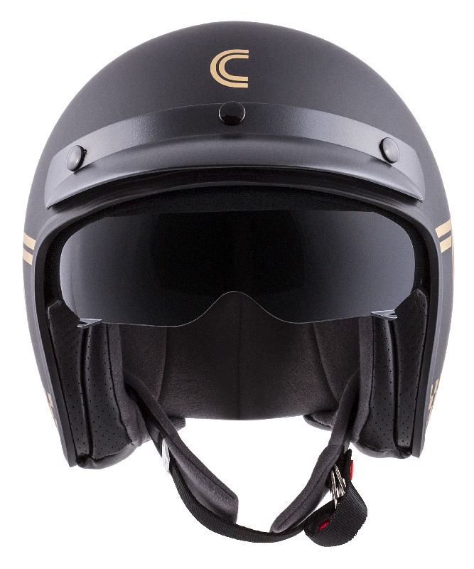 Мото кацига CASSIDA Oxygen Rondo, поликарбонат, сончев визир, црна мат со златна