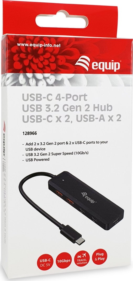 Hub USB Equip USB C 4 Porta, USB 3.2 Gen 2 10Gbps, 2x USB C 2x USB A