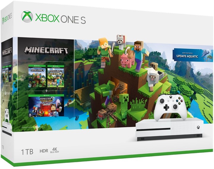 Konzolë XBOX ONE S, 1TB, e bardhë + Minecraft + Explorer's Pack + Minecraft: Story Mode - The Complete Adventure