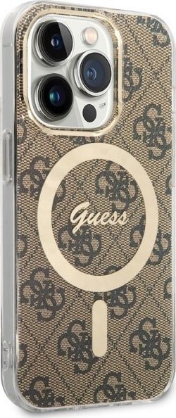 Mbështjellës telefoni Guess GUHMP14LH4STW, për iPhone 14 Pro, 4G MagSafe, kafe