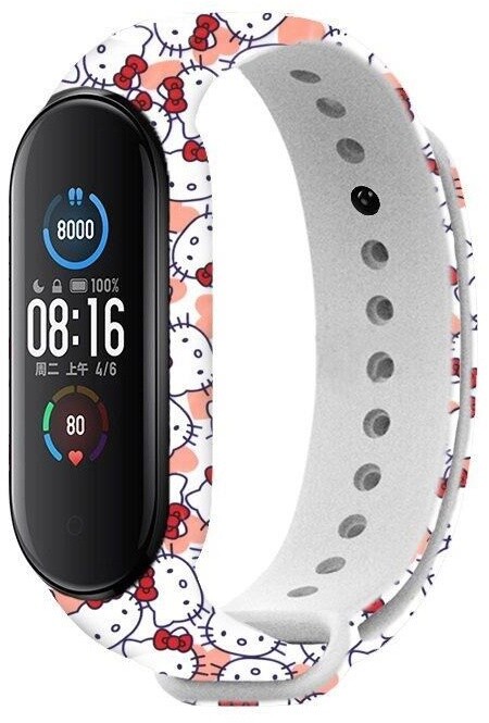 Rhinotech ремен за Xiaomi Mi Band 6, бело - мотив мачка