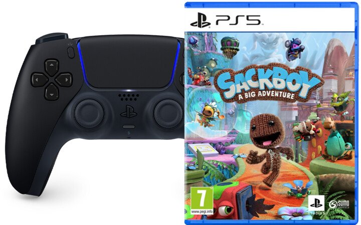PS5 DualSense Midnight Black + игра Sackboy: A Big Adventure, контролер