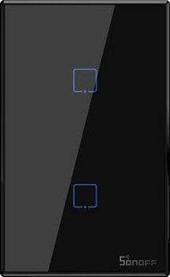 Çelës inteligjent muri Sonoff T3US2C, 2 kanale, Wi-Fi, i zi