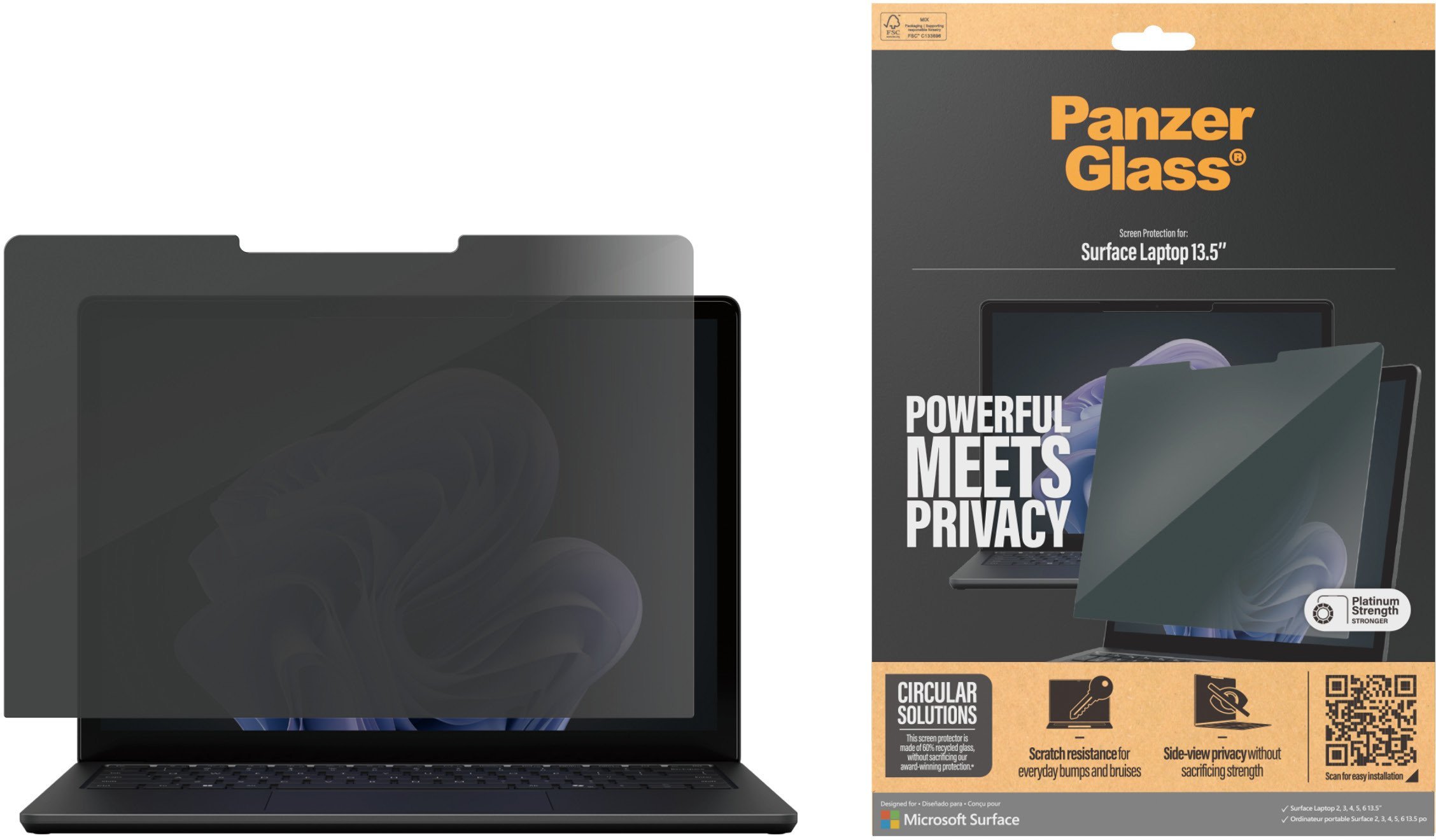 Mbrojtës ekrani PanzerGlass Privacy Filter Microsoft Surface Laptop 13.5", për modelet 2 3 4 5 6, transparent