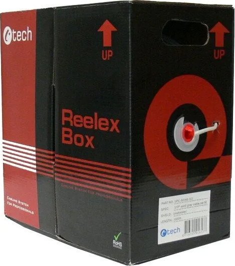 Kabllo rrjeti C TECH UTP C5e UTP 305m, solid, gri