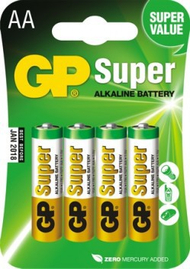 Bateri alkaline GP Super AA R6, 1.5V, paketim 4 copë