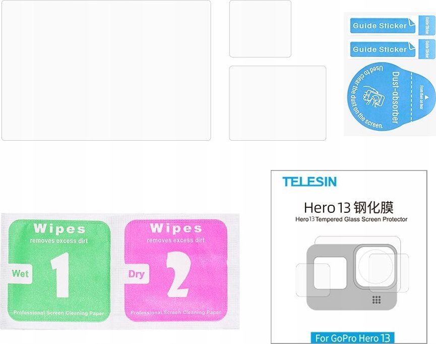 Сет за заштита на екран TELESIN Hero 13 S6-FLM-07-TGP, калено стакло, 3 во 1, проѕирен
