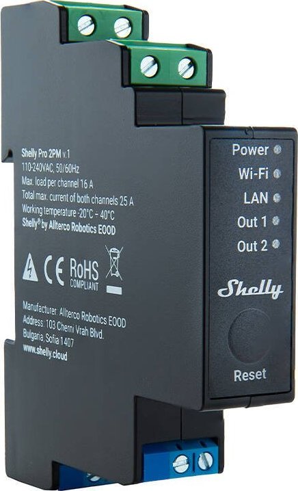 Rele inteligjente Shelly Pro 2PM, 2 kanale, WiFi LAN Bluetooth, matje energjie