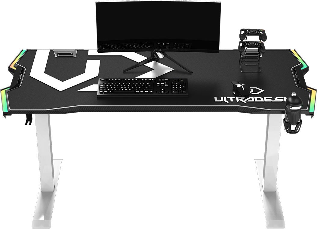 Tavolinë gaming Ultradesk Force Snow White, 166x70 cm, LED RGB, e bardhë