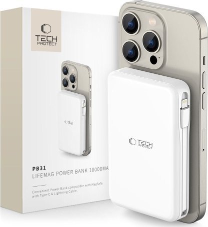 Power bank Tech-Protect PB31 LifeMag, 10000mAh, MagSafe, i bardhë