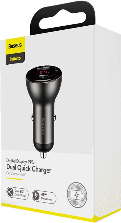 Karikues makine Baseus PPS, USB-C, USB-A, me ekran digjital, 45W, i hirtë