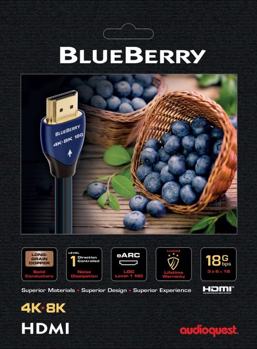 Kabllo Audioquest BlueBerry HDMI 2.0, M/M, 0.6m, e zezë/kaltër