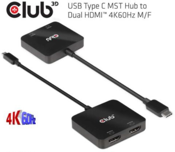 Прикажи детали за Club3D адаптер USB-C 3.2 - 2xHDMI 2.0, M/F, MST, 4K@60Hz, 21cm, црна Club3D адаптер USB-C 3.2 - 2xHDMI 2.0, M/F, MST, 4K@60Hz, 21cm, црна