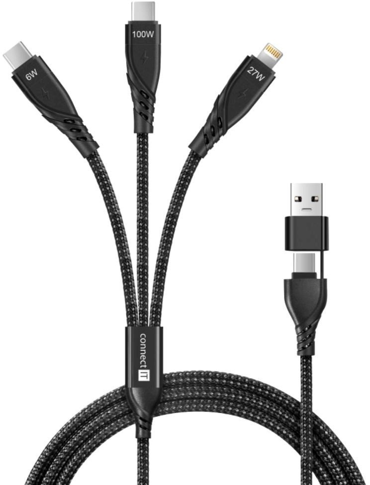 Kabllo karikues CONNECT IT Wirez 6in1, 2x USB C 1x Lightning, 1.25 m, i zi