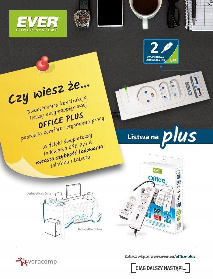 Shirit kontakti Ever Office Plus SurgeArrest, 7 priza, 3m, i bardhë