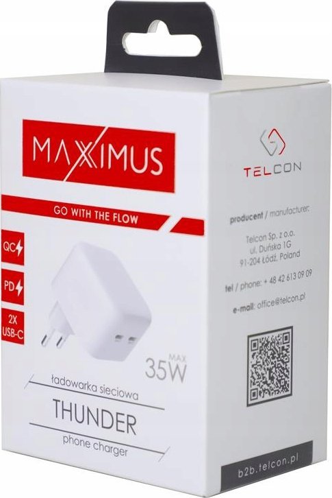 Мрежен полнач MX Thunder PD 35W, 2x USB-C, бел
