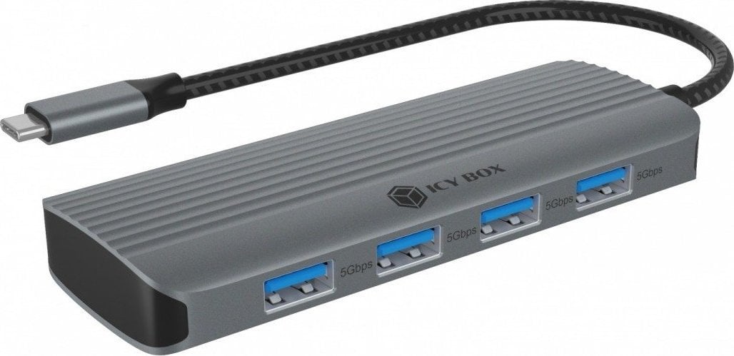 Dock USB C IcyBox 6 in 1, HDMI 4K, Power Delivery 100W, gri