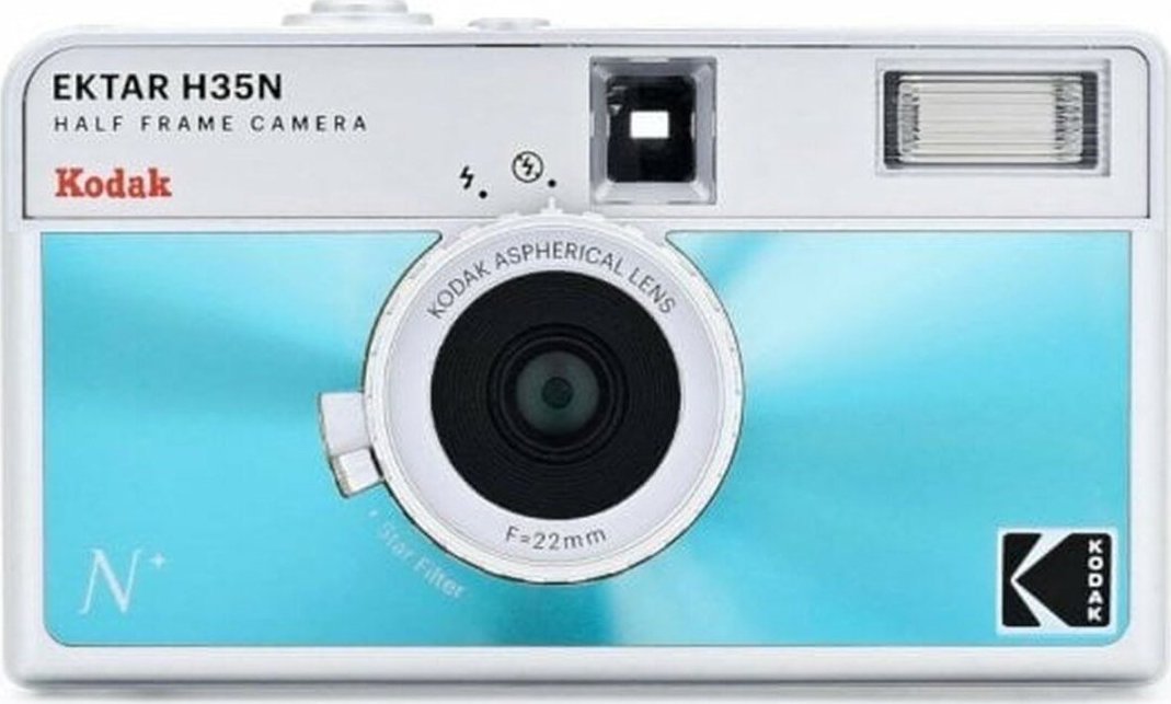 Aparat filmik Kodak Ektar H35N, 35mm half frame, i kaltër metalik