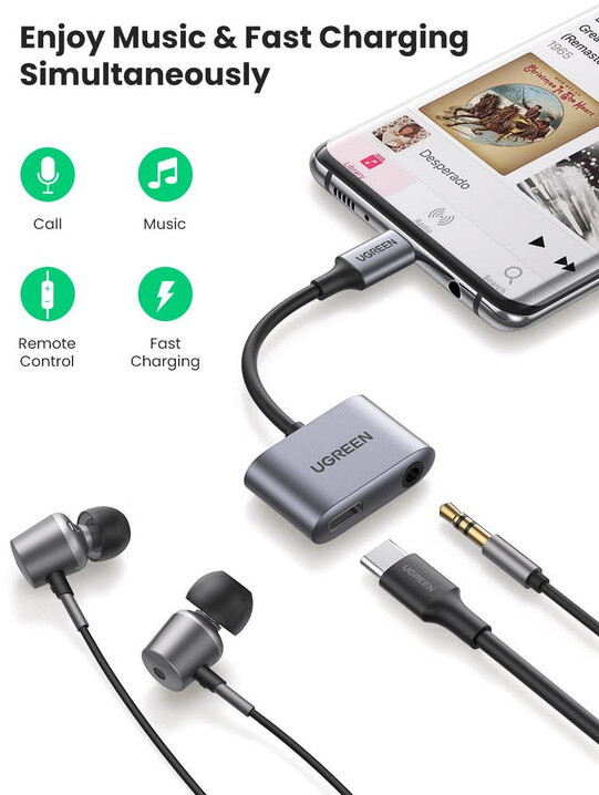 UGREEN USB-C адаптер за слушалки - приклучок + напојување