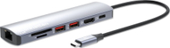 Dock USB C Manhattan 7 në 1, HDMI, Ethernet, USB A, gri