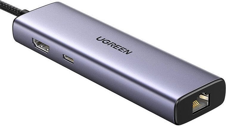 HUB USB UGREEN CM512, 3x USB A 3.0, HDMI 4K, RJ 45, USB C PD 100W, gri