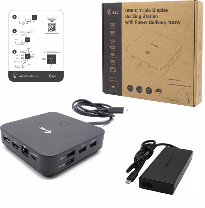 Stacion docking i-tec USB-C, 3x Display, LAN, PD 100W + karikues universal i-tec 12 W