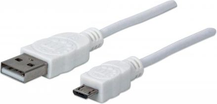 Kabllo Manhattan USB-A në microUSB, 1.8m, e bardhë