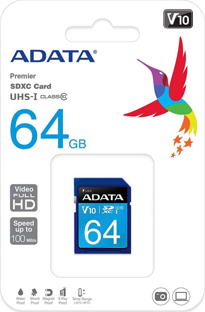 Kartë memorie ADATA Premier SDXC, Klasa 10 UHS-I/U1 V10, 64GB