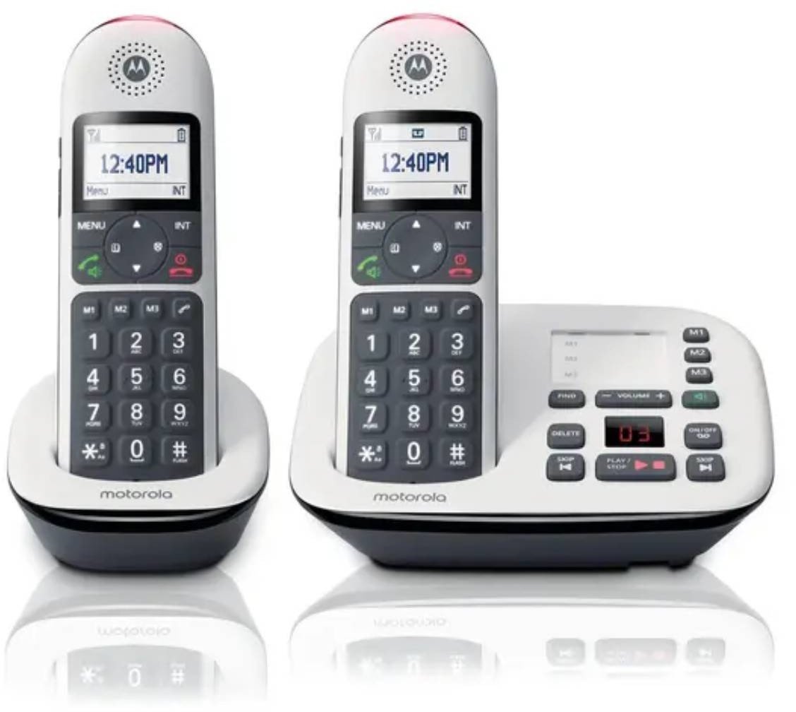 Безжичен телефон Beafon Motorola CD5012 Voice Twin, телефонска секретарица, 2 слушалки, бела сива