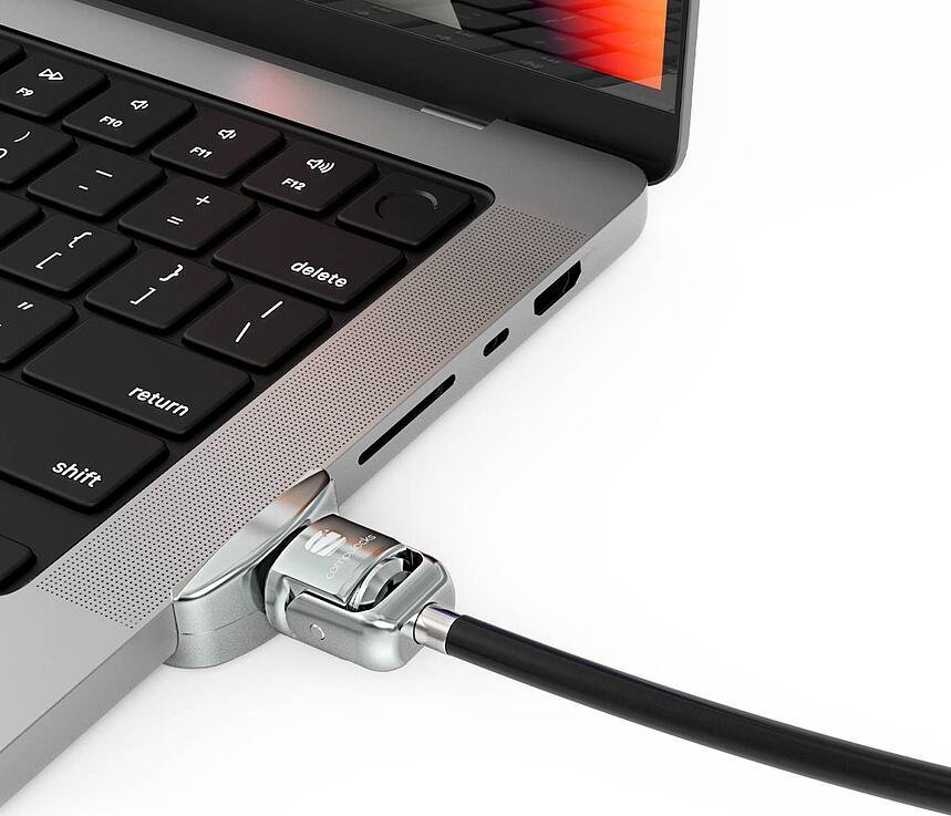Adapter sigurie Compulocks Ledge Lock për MacBook Pro 14" M1 M2 M3, me kabllo sigurie, i argjendtë