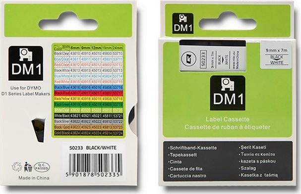 Shirit Qoltec për DYMO D1 40913, 9mm x 7m, i bardhë / i zi