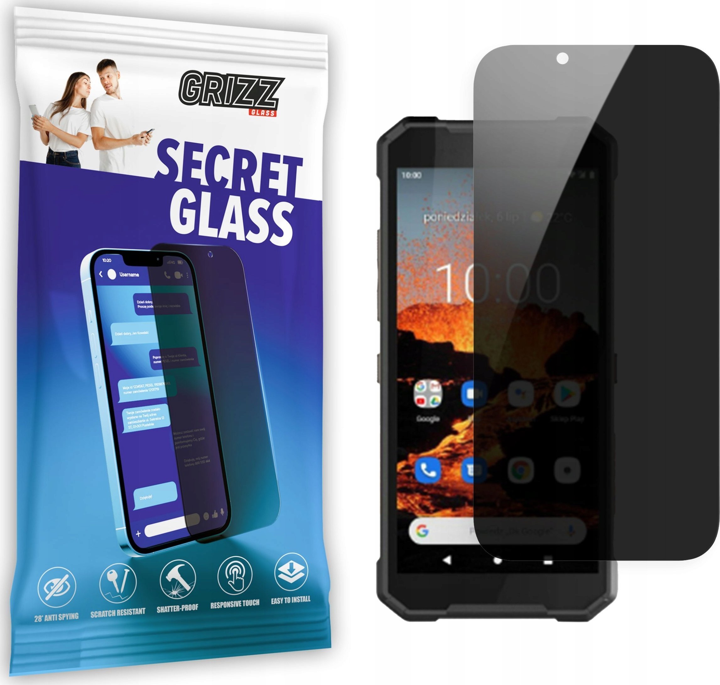 Mbrojtës ekrani Grizz SecretGlass Privacy për MyPhone Hammer Explorer, xham qeramik, privatësi