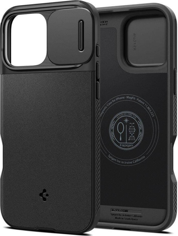 Kapak telefoni Spigen Optik Armor MagSafe për iPhone 16 Pro, mbrojtje kamerë, i zi