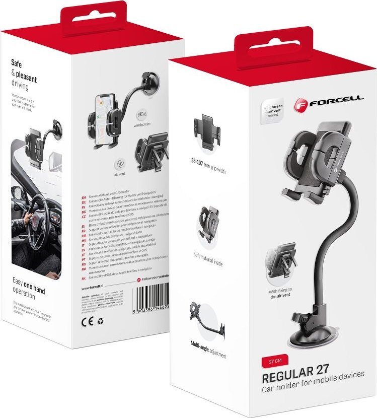 Mbajtëse telefoni ForCell Regular, për makinë, krah fleksibël 27 cm, e zezë
