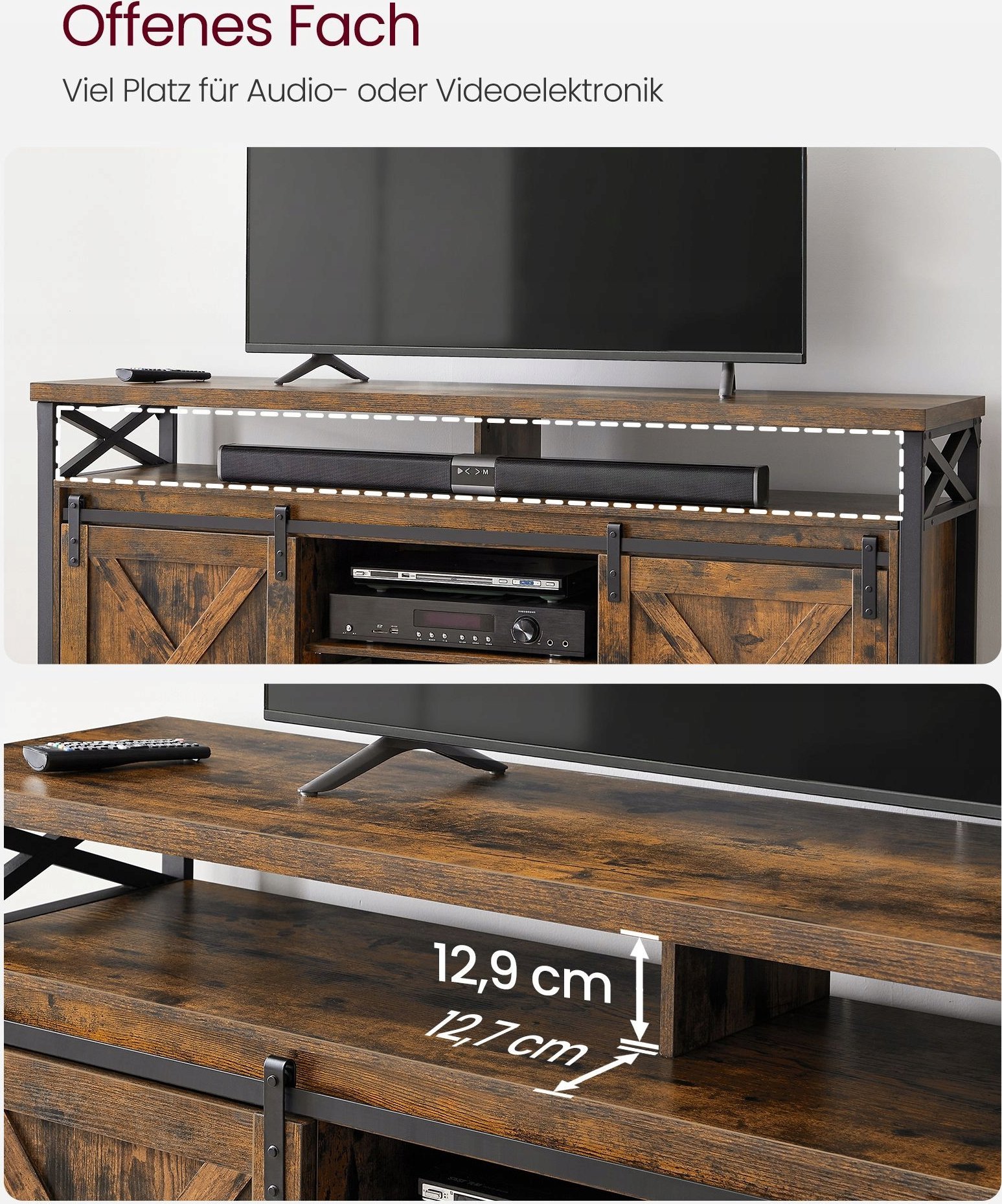 Komodë TV VASAGLE LTV071B01, deri 65", kornizë metalike, kafe e zezë