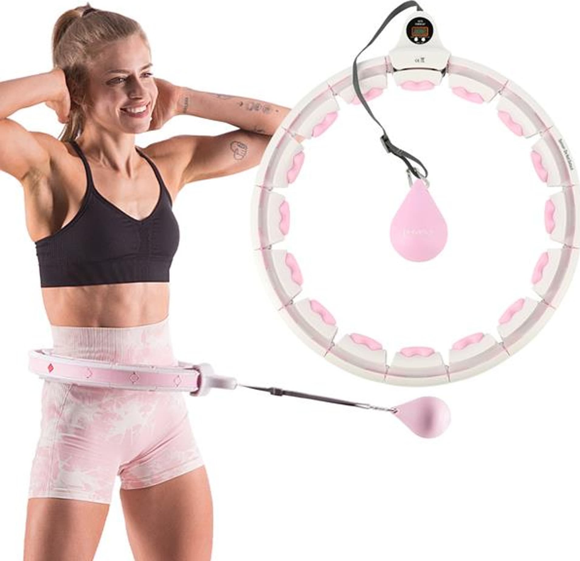 Rreth fitnesi HMS HW06, magnetik, me top graviteti dhe numërues, rozë