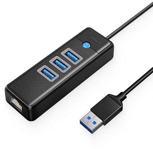 USB хаб ORICO PW3UR-U3, 3 USB 3.0 порти, RJ45 порта, црн