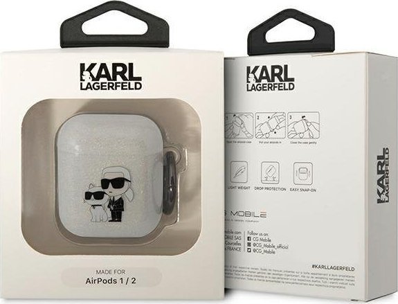 Kapak mbrojtës Karl Lagerfeld KLA2HNKCTGT për AirPods 1/2, transparent, me shkëlqim